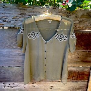Sweet sheer little vintage top with cross stitch detail